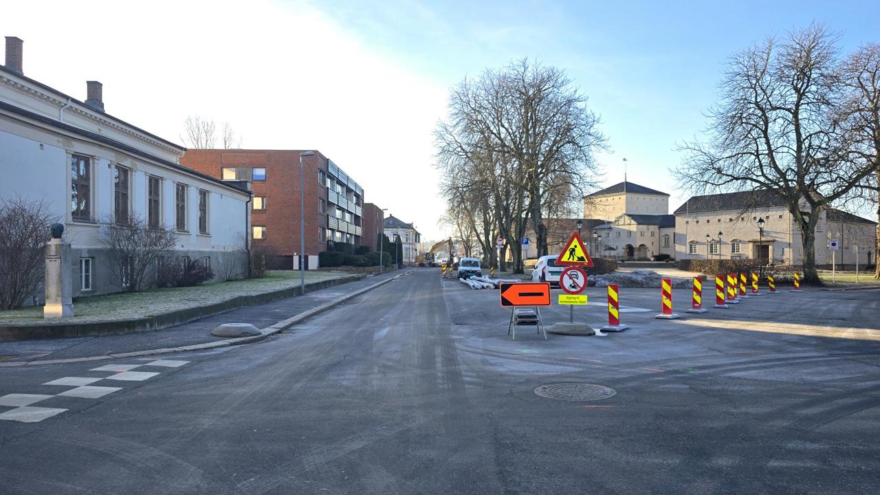J.N.Jacobsens gate er stengt for gjennomkjøring ved biblioteket