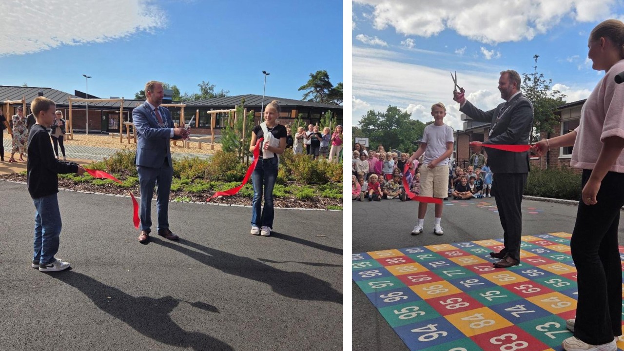 Ordfører klipper snora ved Lunde skole og Gudeberg skole