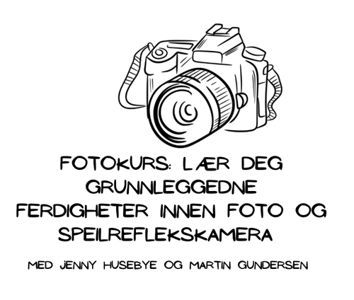 Bilde av et fotoapparat og tekst om workshopen