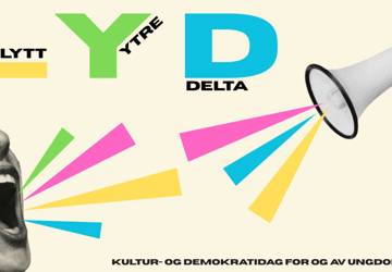 Plakat med en munn som roper og en megafon. 