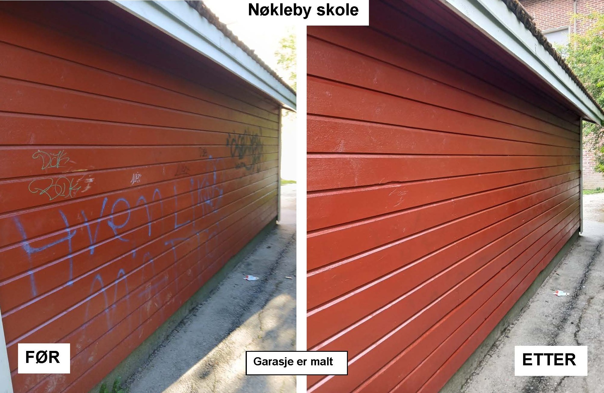 Garasje ved Nøkleby skole er malt
